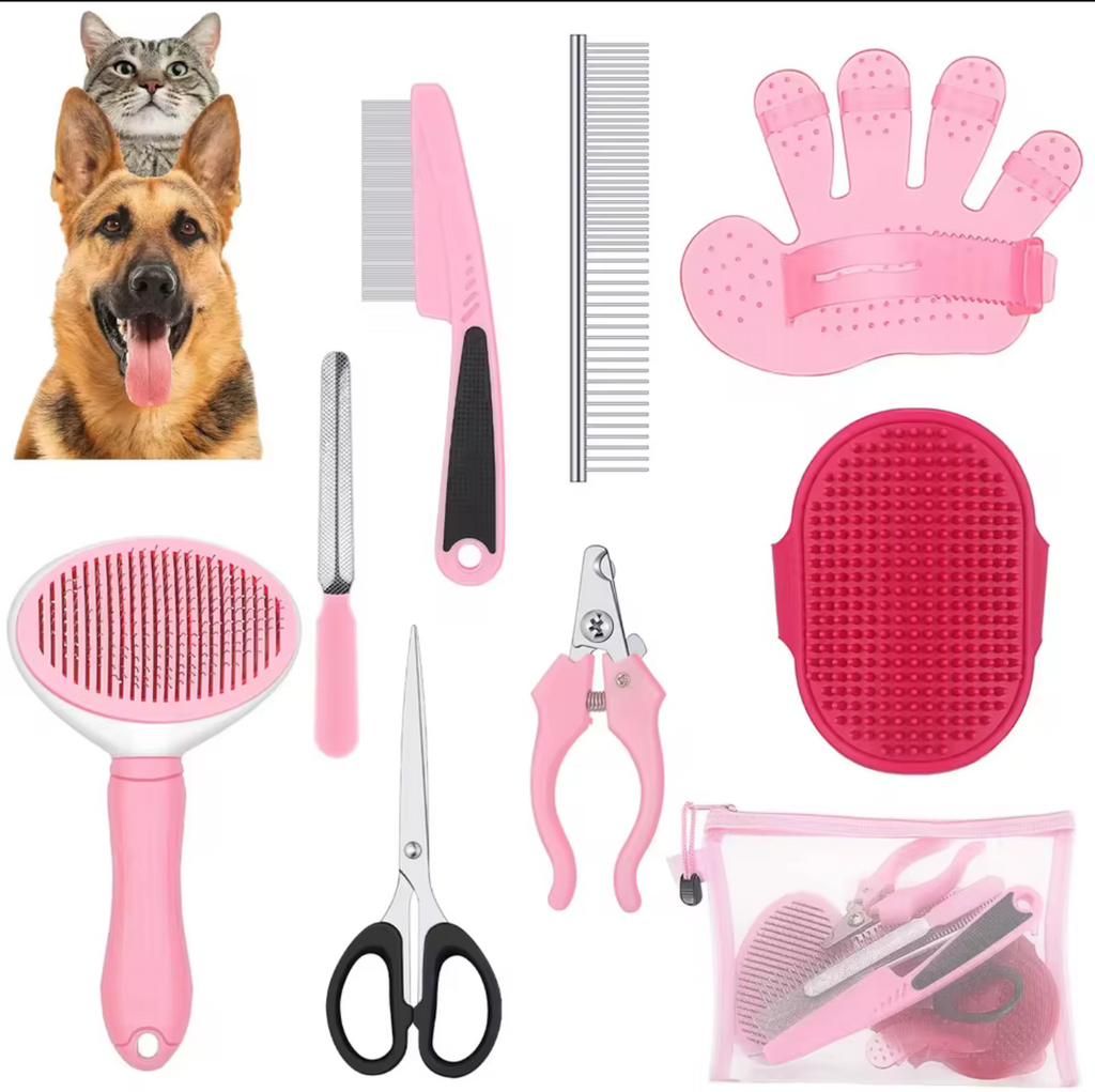 9‑Piece Dog Grooming Kit – Brush, Comb & Nail Tools
