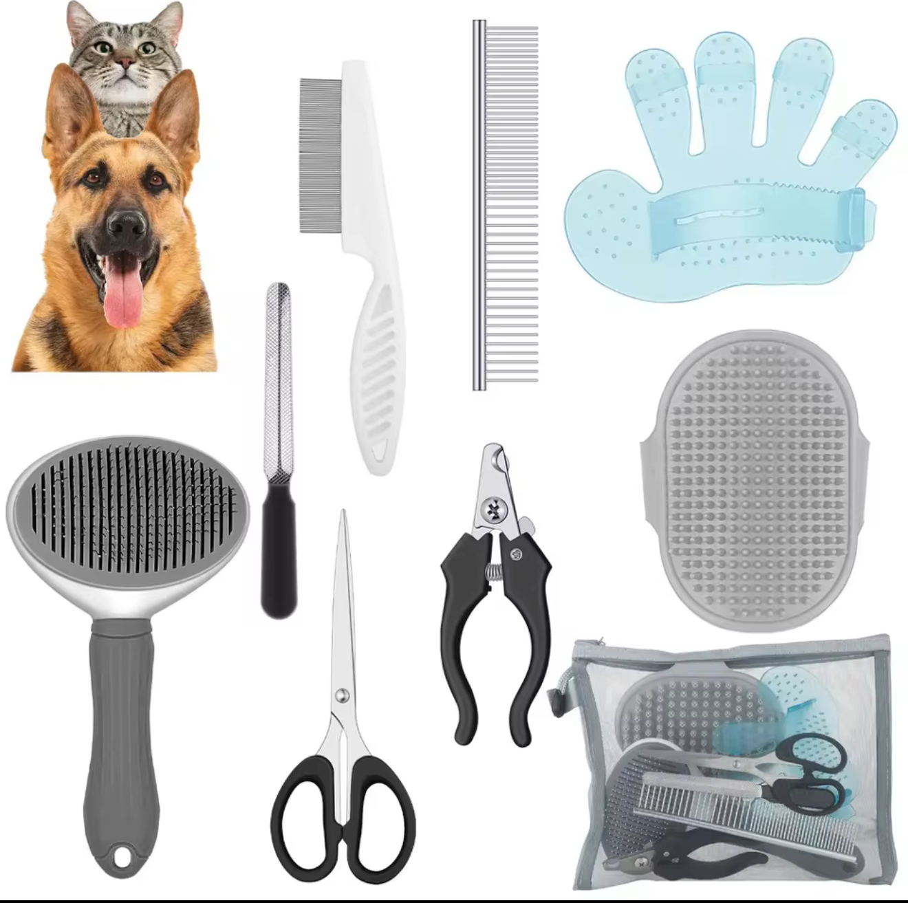 9‑Piece Dog Grooming Kit – Brush, Comb & Nail Tools