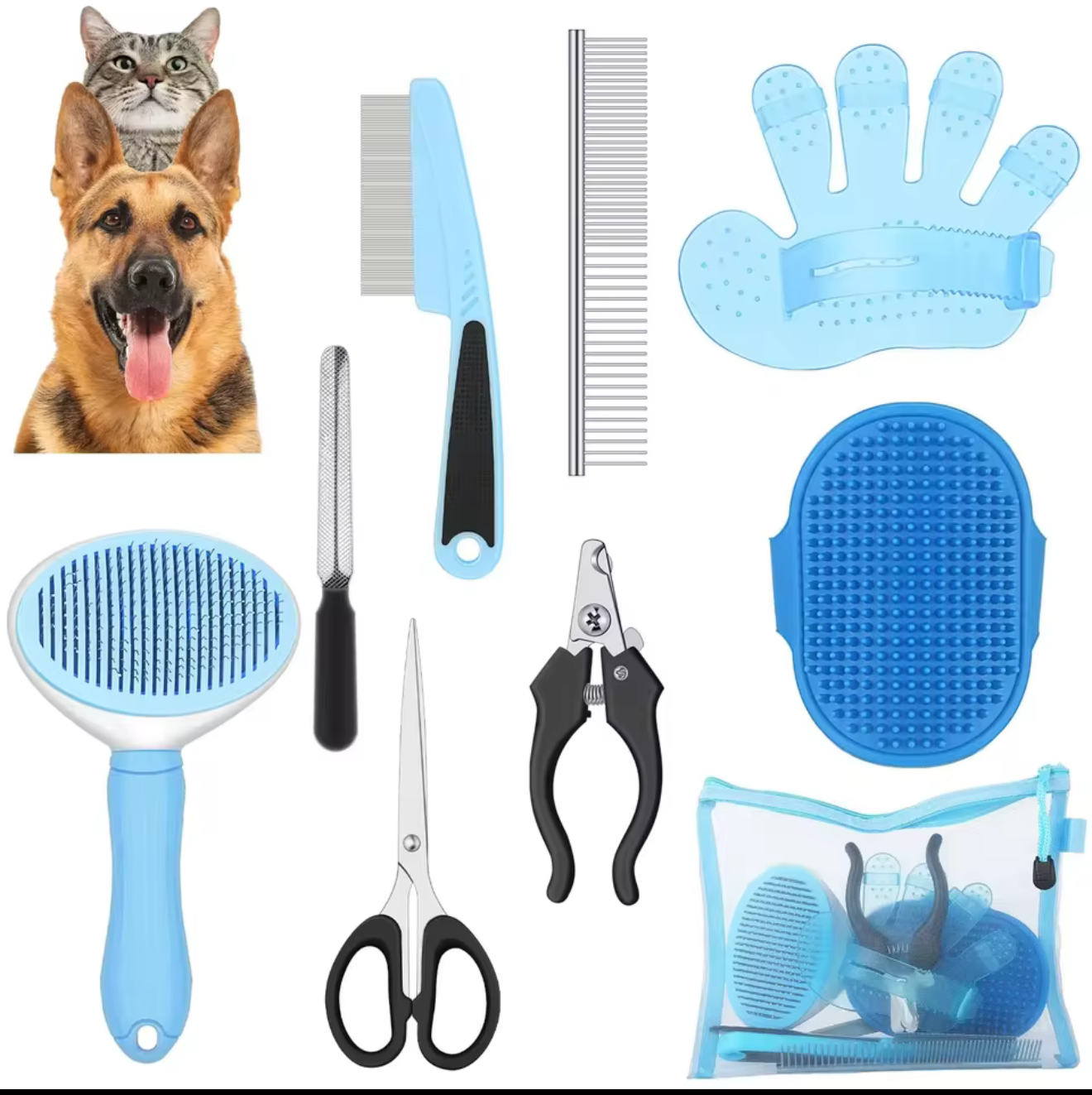 9‑Piece Dog Grooming Kit – Brush, Comb & Nail Tools